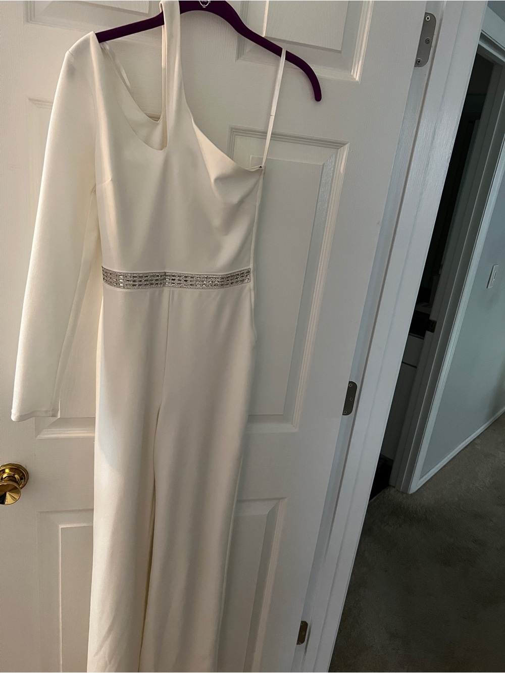 City Studio One-Shoulder Ivory Jumpsuit with Waist Accent